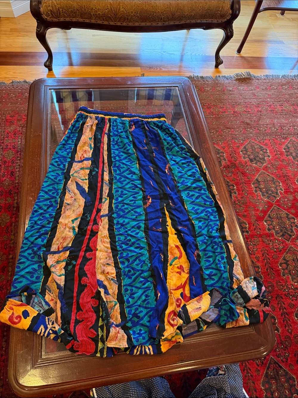 Vintage Multicolor Striped Boho Maxi Skirt - Blue/Green/Yellow/Red
